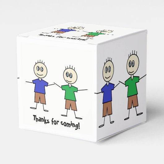 Schattige Stick Figuur Twin Boys Verjaardagsfeestj Bedankdoosjes (Voorkant Zijde)