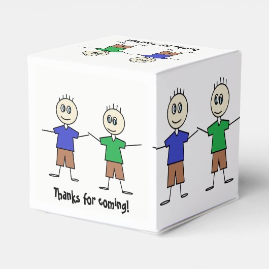 Schattige Stick Figuur Twin Boys Verjaardagsfeestj Bedankdoosjes (Achterkant)