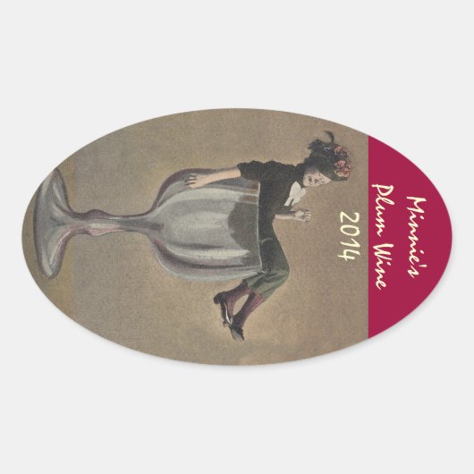 schattige Sticker Lady in wijnglas  Etikettering (Voorkant)