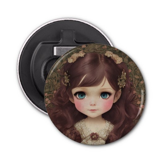 Schattige  stijl Chibi Kawaii Girl Art Button Flesopener (Voorkant)