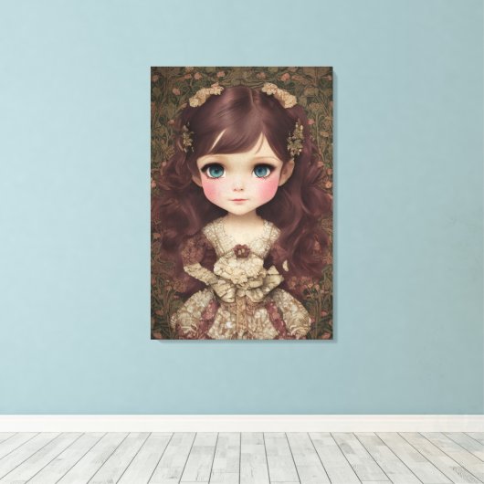 Schattige stijl Chibi Kawaii Girl Art Canvas Afdruk (Insitu (Houten vloer))