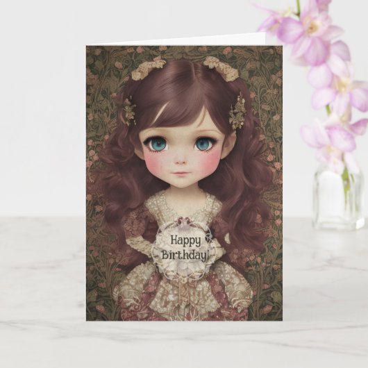Schattige  stijl Chibi Kawaii Girl Art Kaart (Orchidee)