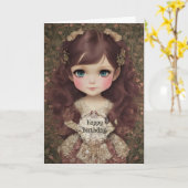 Schattige  stijl Chibi Kawaii Girl Art Kaart (Gele Bloem)