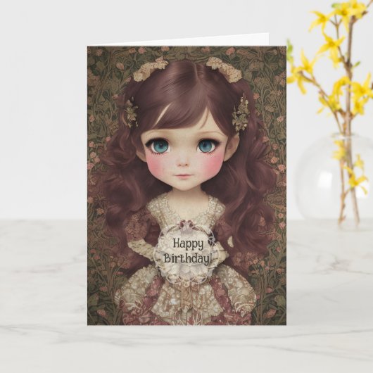 Schattige  stijl Chibi Kawaii Girl Art Kaart (Gele Bloem)