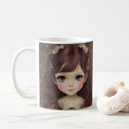 Schattige stijl Chibi Kawaii Girl Art Koffiemok (Met donut)