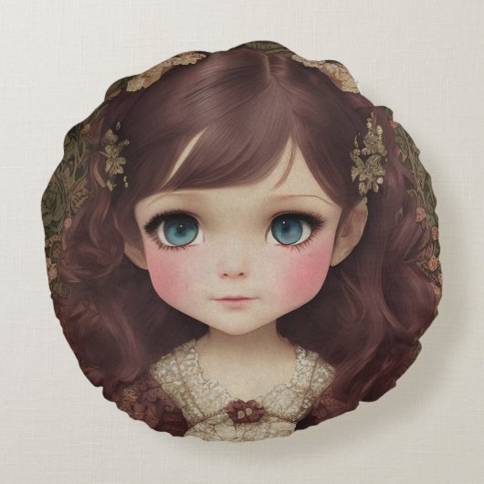 Schattige  stijl Chibi Kawaii Girl Art Rond Kussen (Achterkant)