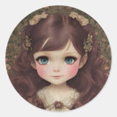Schattige stijl Chibi Kawaii Girl Art Ronde Sticker (Voorkant)