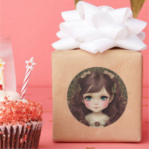 Schattige stijl Chibi Kawaii Girl Art Ronde Sticker