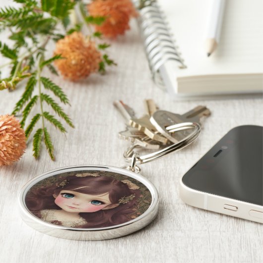 Schattige  stijl Chibi Kawaii Girl Art Sleutelhanger (Zijkant)