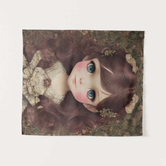 Schattige  stijl Chibi Kawaii Girl Art Wandkleed (Voorkant (horizontaal))