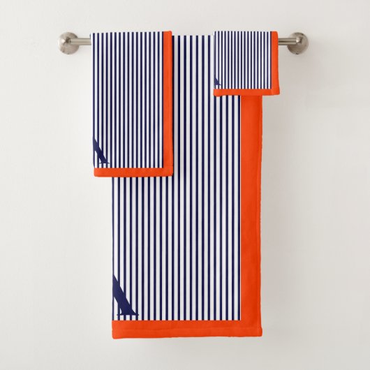 Schattige stijlvol blauw en Sinaasappel gestreepte Bad Handdoek (Insitu)