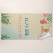 Schattige stijlvol strand, palmblad, cocktails strandlaken (Voorkant)