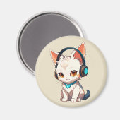 Schattige Stijlvolle Kitty met Hoofdtelefoon Magneet (Voorkant / Achterkant)
