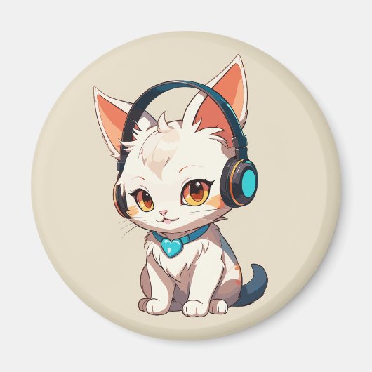 Schattige Stijlvolle Kitty met Hoofdtelefoon Magneet (Voorkant)