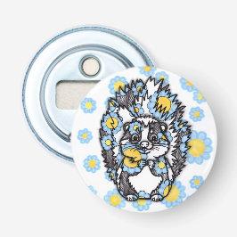 Schattige stinkdier met blauwe bloemen magnetische button flesopener