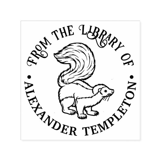 Schattige Stinkdier Omtrek Bibliotheek Boek Naam Zelfinktende Stempel (Design)
