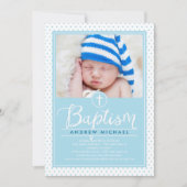 Schattige Stippen Doopuitnodiging - Blauw Kaart (Voorkant)