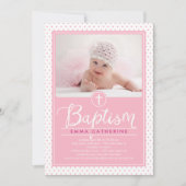 Schattige Stippen Doopuitnodiging - Roze Kaart (Voorkant)