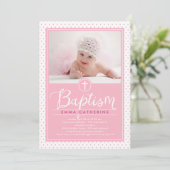 Schattige Stippen Doopuitnodiging - Roze Kaart (Staand voorkant)