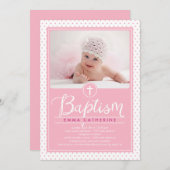 Schattige Stippen Doopuitnodiging - Roze Kaart (Voorkant / Achterkant)