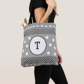 Schattige Stippen Grijs Patroon Monogram Tote Bag (Dichtbij)