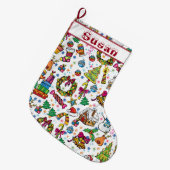 Schattige Stocking Mooie doodle Clip art naam Grote Kerstsok (Voorkant (Hangend))