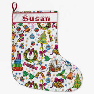 Schattige Stocking Mooie doodle Clip art naam Grote Kerstsok