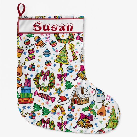 Schattige Stocking Mooie doodle Clip art naam Grote Kerstsok (Voorkant)