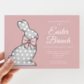 Schattige Stof Roze Konijn Pasen Brunch Kaart