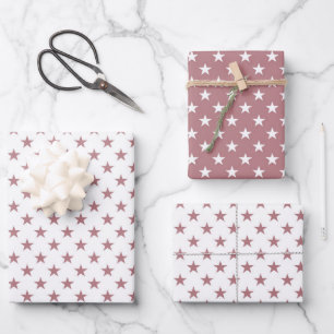 Schattige Stof Roze Sterren Kerstmis Inpakpapier Vel