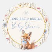 Schattige Stofblauwe Bosvos Babyshower Ronde Sticker (Voorkant)