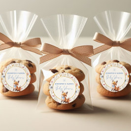 Schattige Stofblauwe Bosvos Babyshower Ronde Sticker