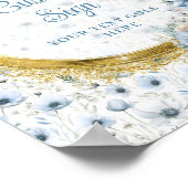 Schattige stoffig blauw waterverf bloemen goud op  poster (Hoek)