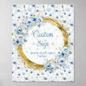 Schattige stoffig blauw waterverf bloemen goud op  poster (Voorkant)
