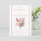 Schattige stoffig Roos & roze Boho bloemenbruiloft Kaart (Staand voorkant)