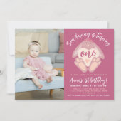 Schattige stoffig roze wat konijn 1st bday party f kaart (Voorkant)