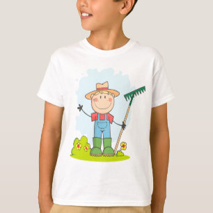 schattige stokfiguur jongen tuinman boer t-shirt