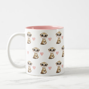 Schattige stokstaartje en hartpatroon tweekleurige koffiemok