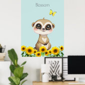 Schattige stokstaartje en zonnebloemen poster (Thuiskantoor)