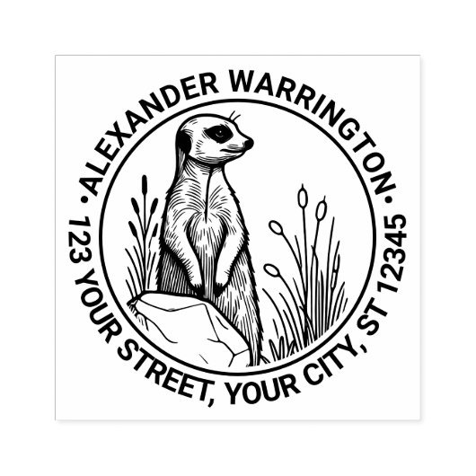 Schattige stokstaartje Staand #1 Naam Retouradres Rubberstempel (Afrduk)