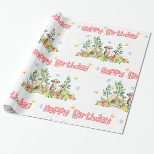 Schattige stokstaartjes kinderen dieren glanzende  cadeaupapier