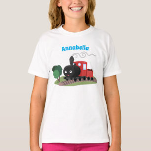 Schattige stoomtreinlocomotief cartoonillustratie t-shirt