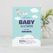 Schattige Stork Baby shower Invitation Kaart (Staand voorkant)