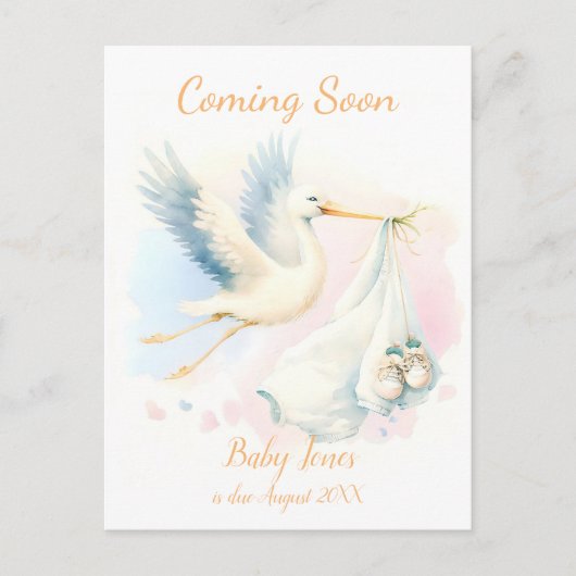 Schattige Stork binnenkort aangekondigd Uitnodigin Briefkaart (Voorkant)