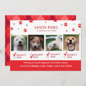 Schattige Stoute of Braaf Vier Hond Kerst Foto Feestdagenkaart (Voorkant / Achterkant)