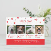 Schattige Stoute of Braaf Vier Hond Kerst Foto Feestdagenkaart (Staand voorkant)