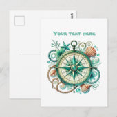 Schattige strand aanpasbaar nautisch kompas briefkaart (Voorkant / Achterkant)