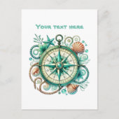 Schattige strand aanpasbaar nautisch kompas briefkaart (Voorkant)