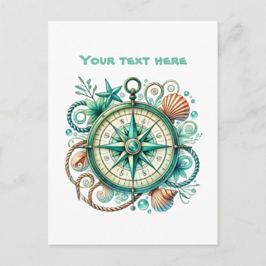 Schattige strand aanpasbaar nautisch kompas briefkaart (Voorkant)