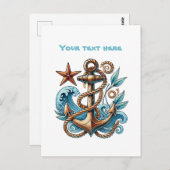 Schattige strand aanpasbaar Ship's anchor Briefkaart (Voorkant / Achterkant)